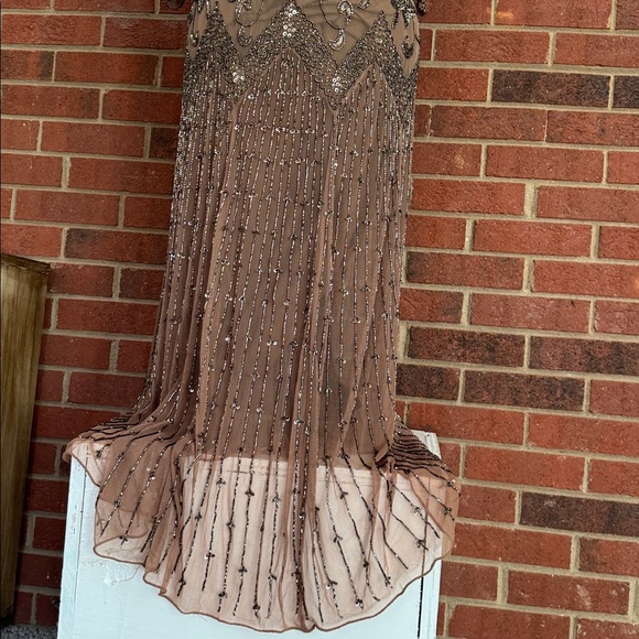 Pisarro Nights Elegant Brown Beaded Formal Gown - Picture 2 of 10